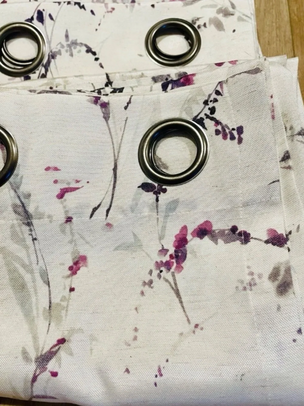 Lot Of 2 Peri Cream Purple Watercolor Floral Grommet Curtain Panels 50